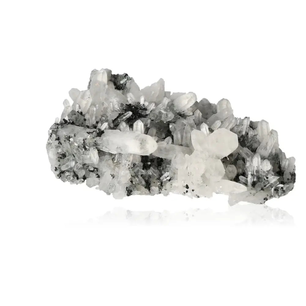 Quartz with Chamosite crystal cluster from Sylvia Crystals, enhancing well-being and purifying energies, ideal for spiritual upliftment.