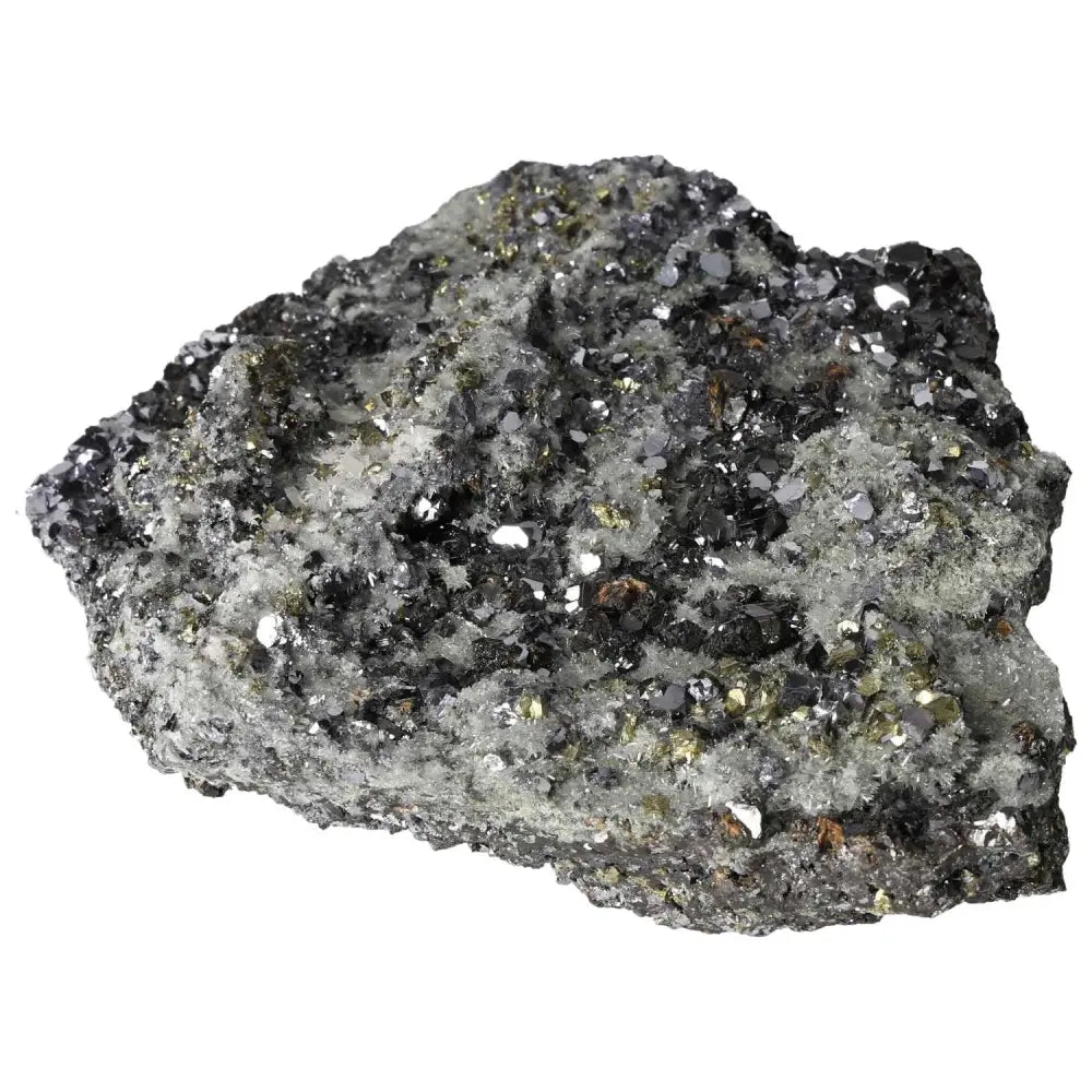 Premium Sphalerite with Galena, Quartz, and Chalcopyrite mineral specimen from Sylvia Crystals, perfect for spiritual transformation.
