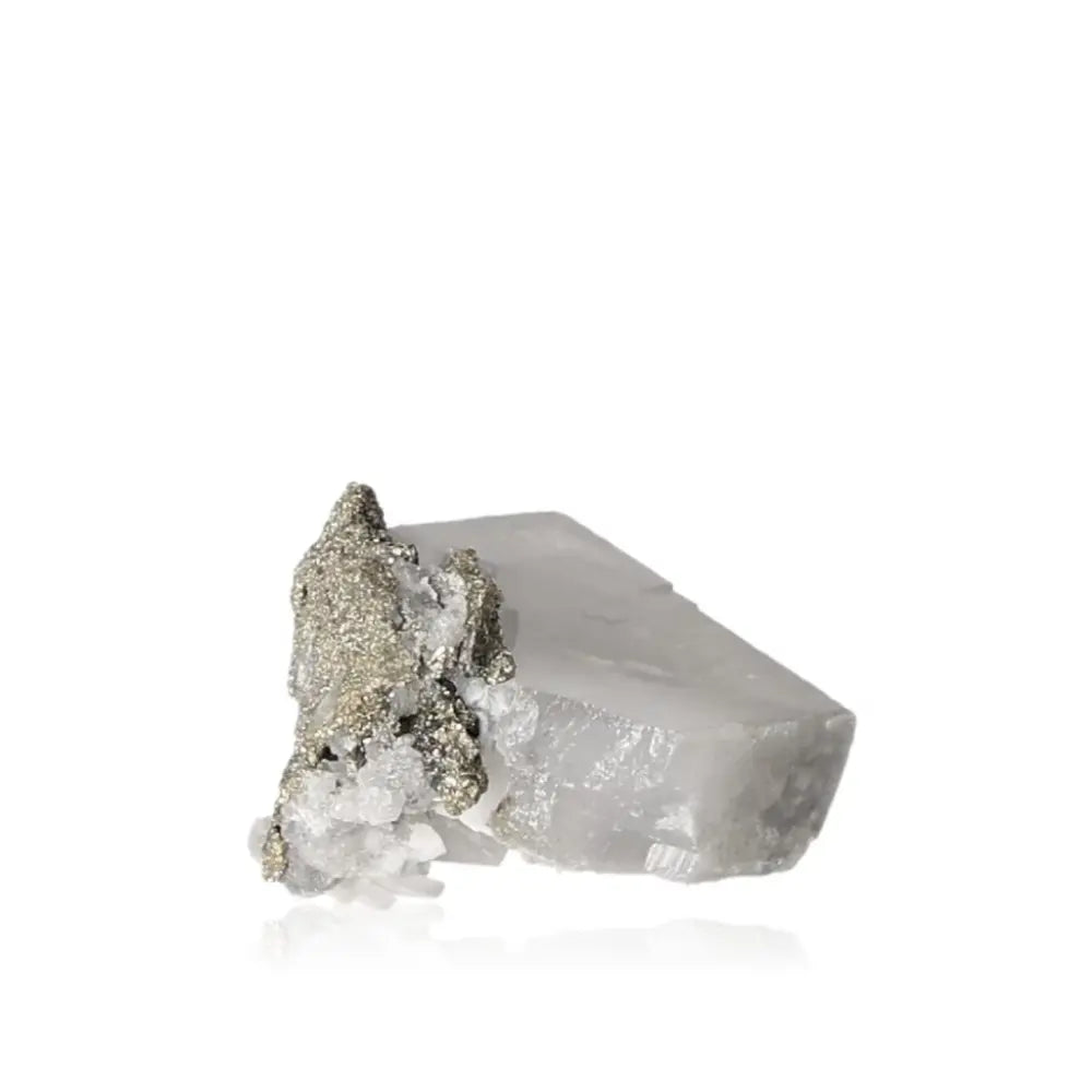 Quartz with Pyrite mineral displaying a radiant golden hue and metallic luster, symbolizing abundance and prosperity.