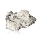 Galena with Calcite crystal featuring deep blue lazurite highlights; mystical allure and spiritual growth properties.