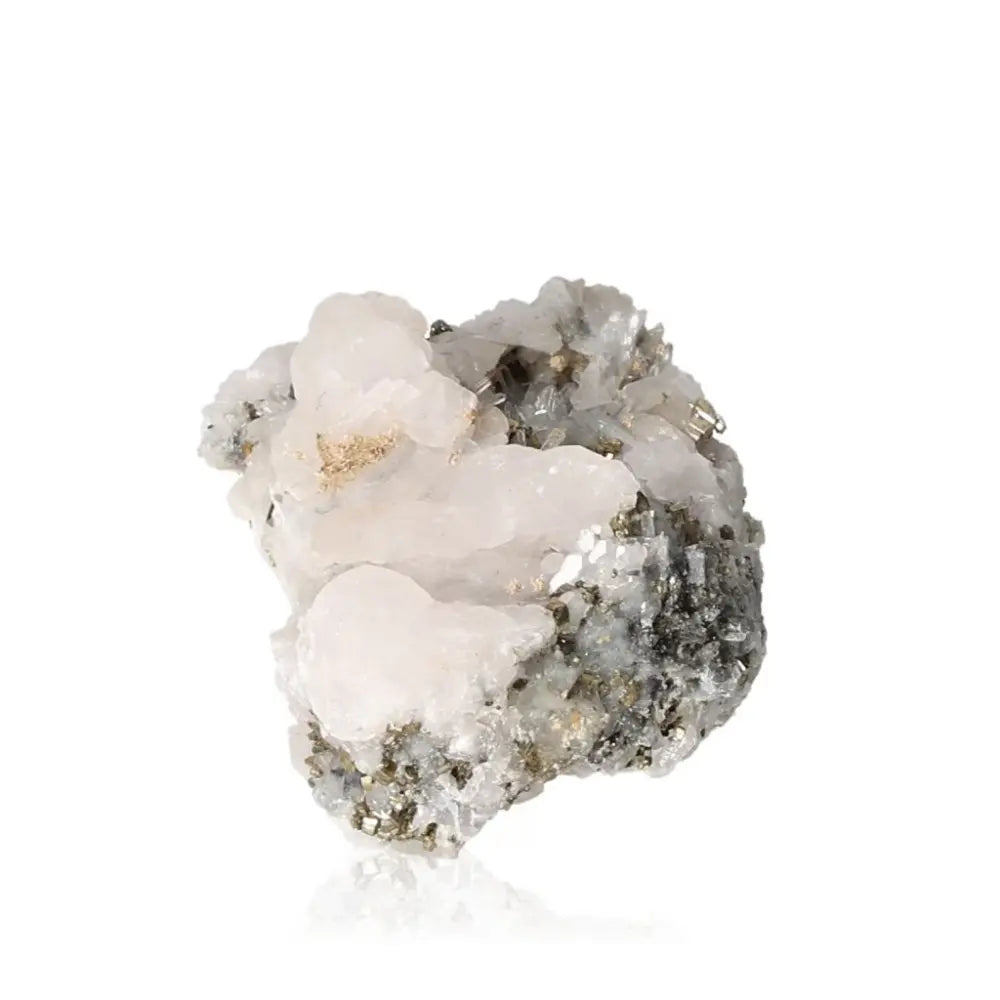 Quartz with pyrite mineral displaying radiant golden hues and metallic luster, symbolizing abundance and prosperity.