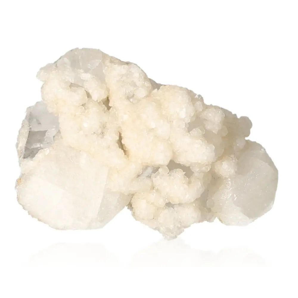 Calcite on Quartz crystal, showcasing natural beauty and metaphysical properties, elegant and captivating for home decor and healing.