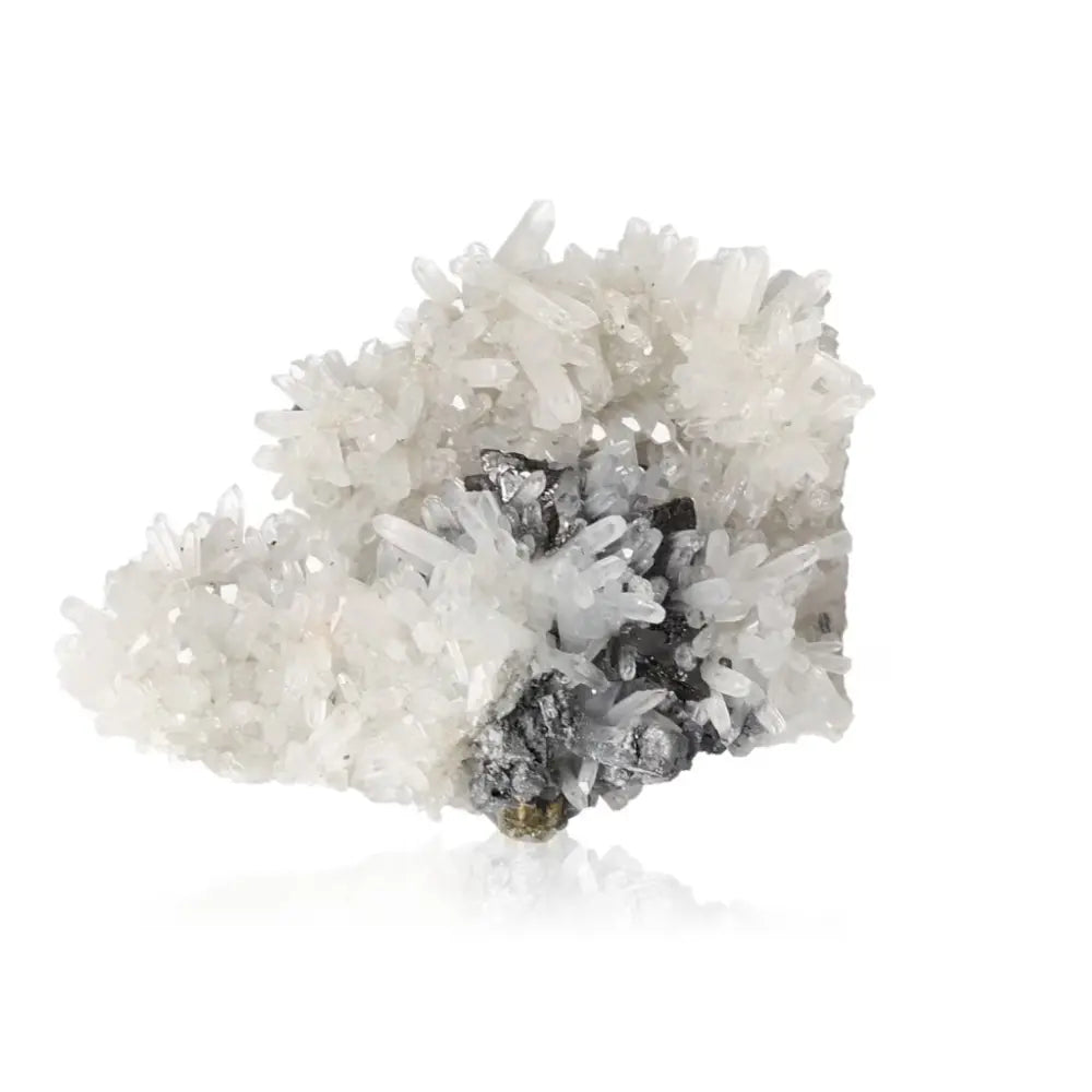 Quartz with Sphalerite crystal showcasing clear quartz and dark sphalerite, a luxurious Sylvia Crystals piece for spiritual elegance.