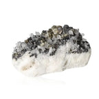 Pyrite with Quartz and Sphalerite mineral cluster, showcasing golden hues and sparkling crystals for luxury and spiritual ambiance.