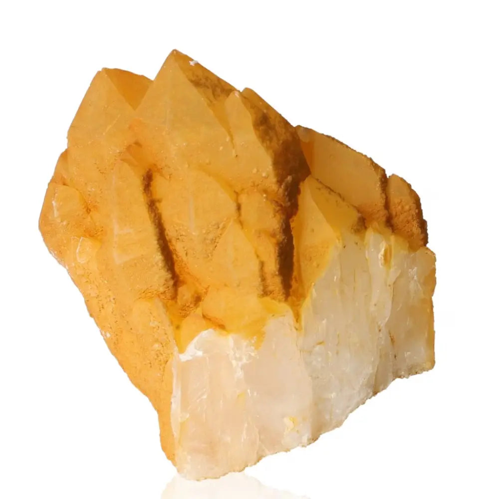 Quartz crystal with iron oxide from Sylvia Crystals, showcasing natural clarity and earthy hues for luxury and authenticity.