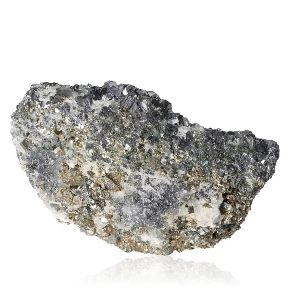 Premium Pyrite with Galena mineral, showcasing golden hue and metallic luster, available at Sylvia Crystals.