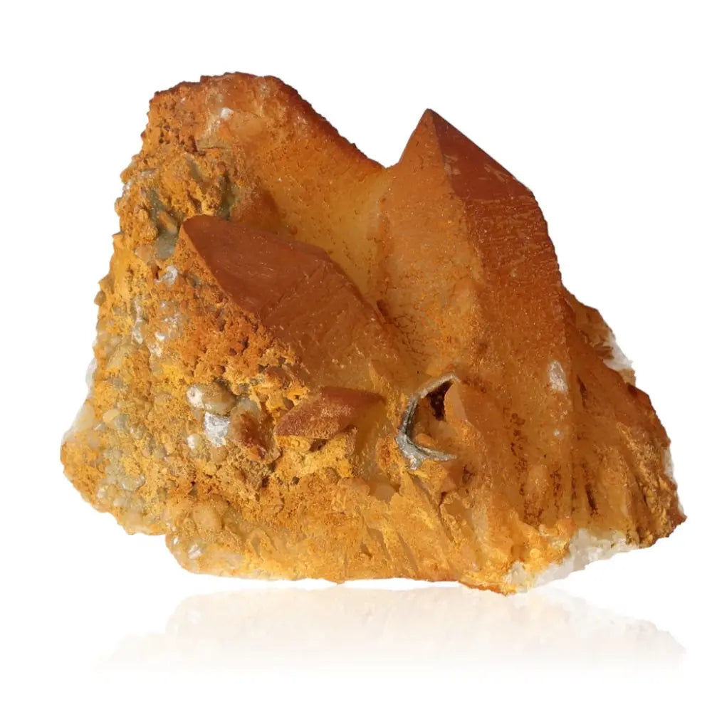 Quartz Crystal with Iron Oxide for motivation, inspiration, and abundance, featuring citrine energy for stimulating action and new ventures.