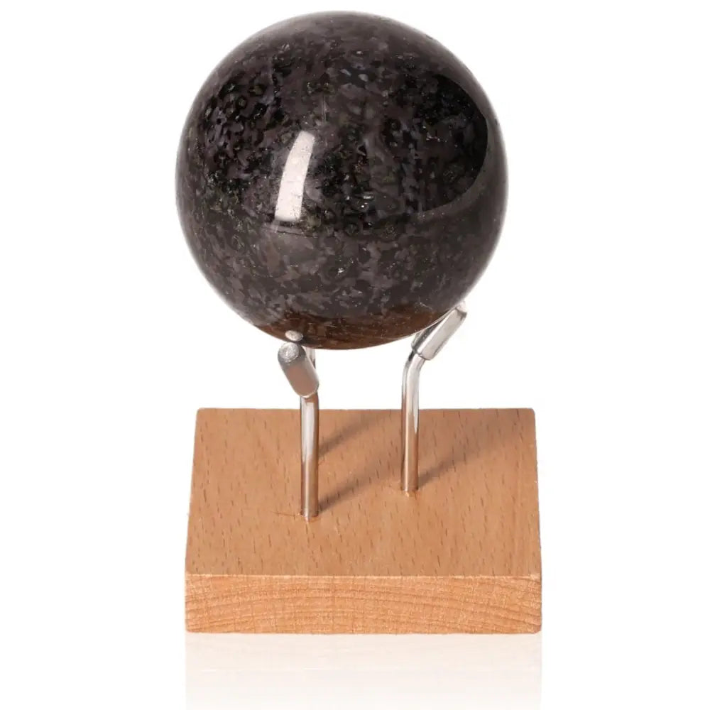 Indigo Gabbro Sphere on Stand, Mystic Merlinite Crystal for Intuition and Spiritual Growth, Black and Indigo Patterns