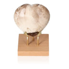 Chocolade Calcite Heart with wooden stand, enhances self-confidence, motivation, and learning, ideal for home or office decor.