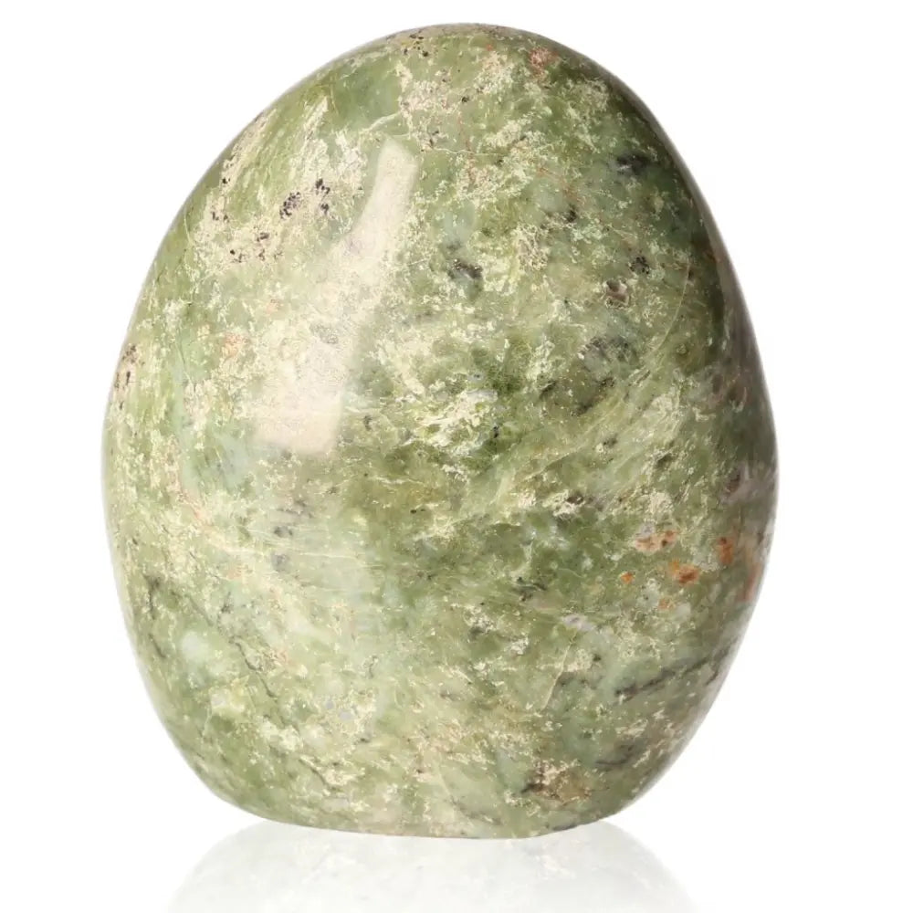 Chrysoprase free form gemstone with serene apple-green color, promoting emotional healing and Heart Chakra activation.