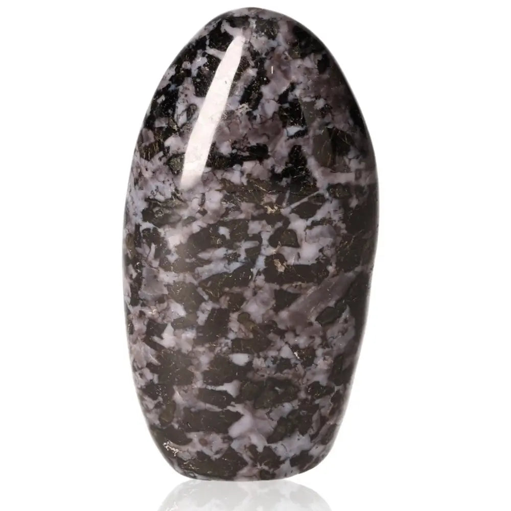 Indigo Gabbro free form crystal, also known as Mystic Merlinite, showcasing black and indigo patterns for spiritual growth.