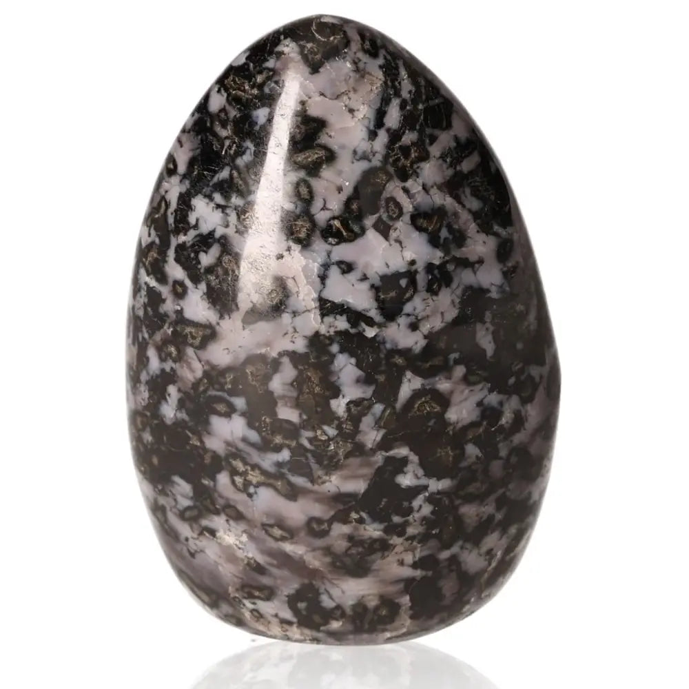 Indigo Gabbro Free Form stone, also known as Mystic Merlinite, with black and indigo swirling patterns for spiritual growth and intuition.