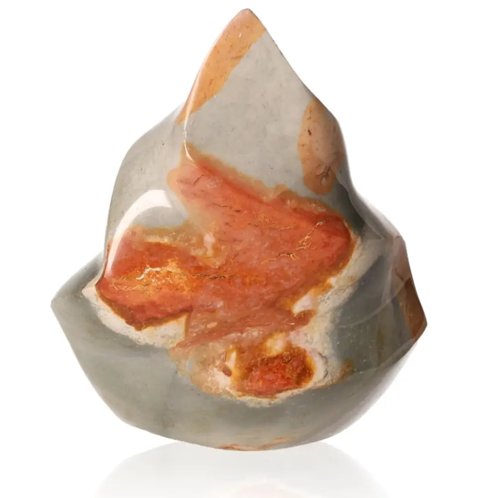 Polychrome Jasper Flame stone with vibrant earth-toned colors, enhancing space with natural beauty and harmonious energy.