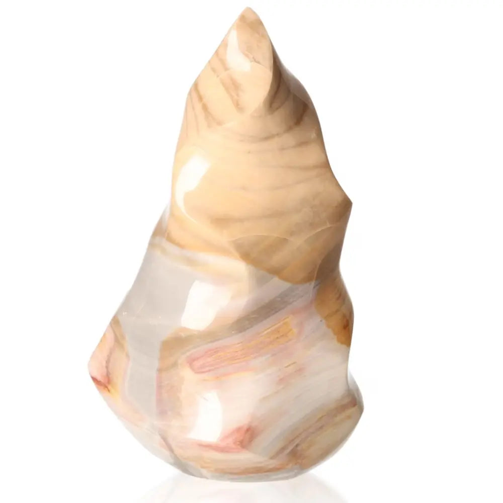 Polychrome Jasper Flame stone with vibrant earthy tones and smooth, fluid shape, showcasing nature's colorful artistry.