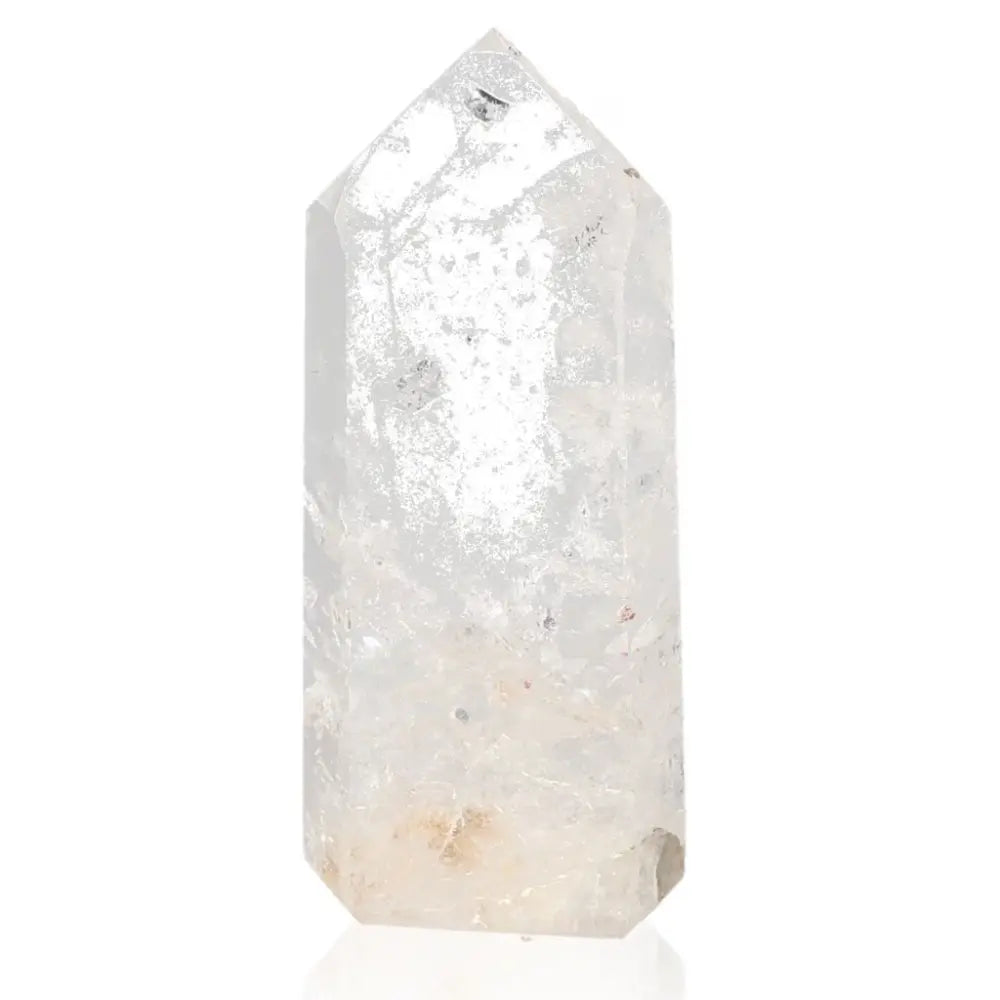 Lemurian Quartz Obelisk by Sylvia Crystals, showcasing luminescent clarity and powerful metaphysical properties for spiritual growth.