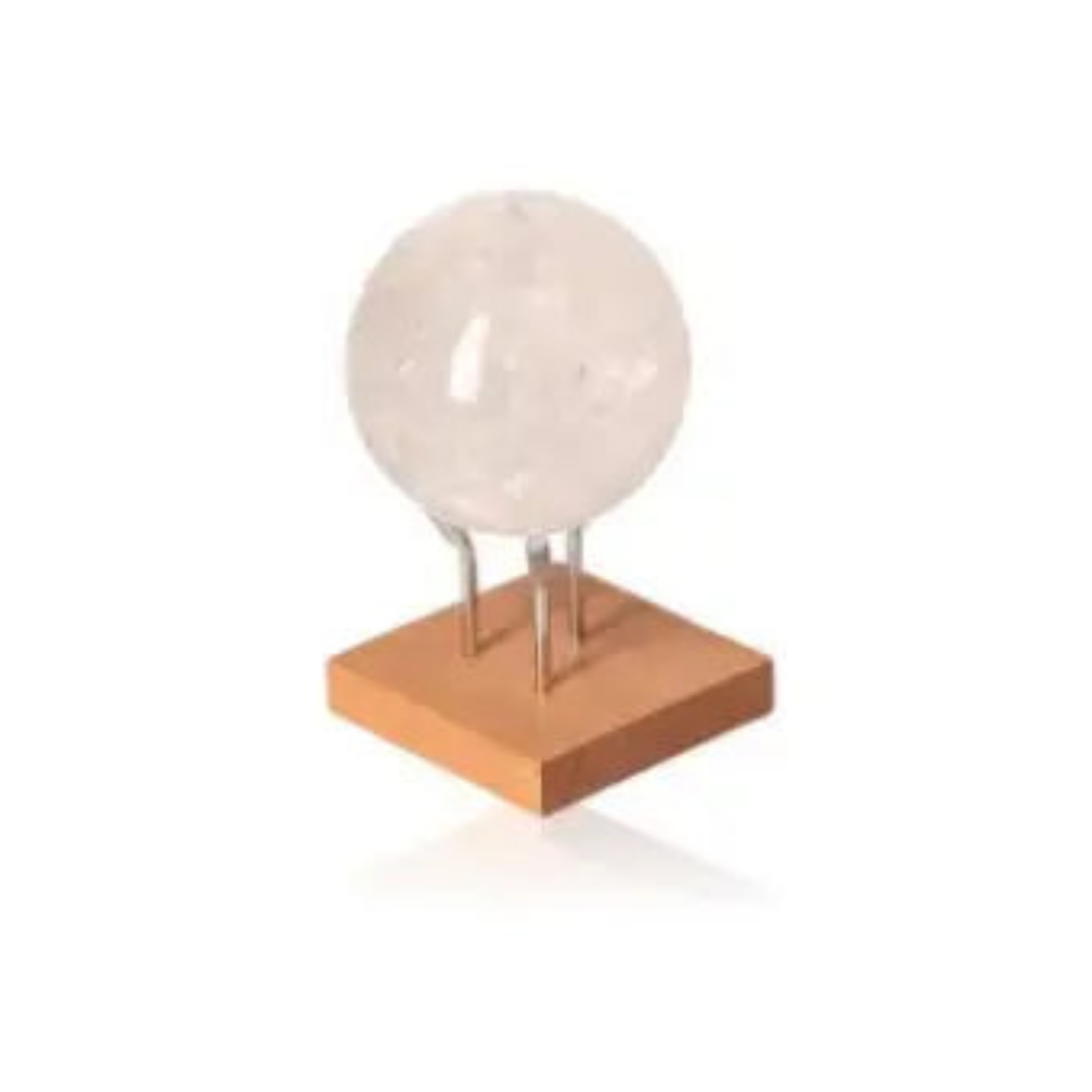 Lemurian Quartz Sphere on wooden stand, handpicked by Sylvia Crystals, ideal for spiritual enhancement and decoration.