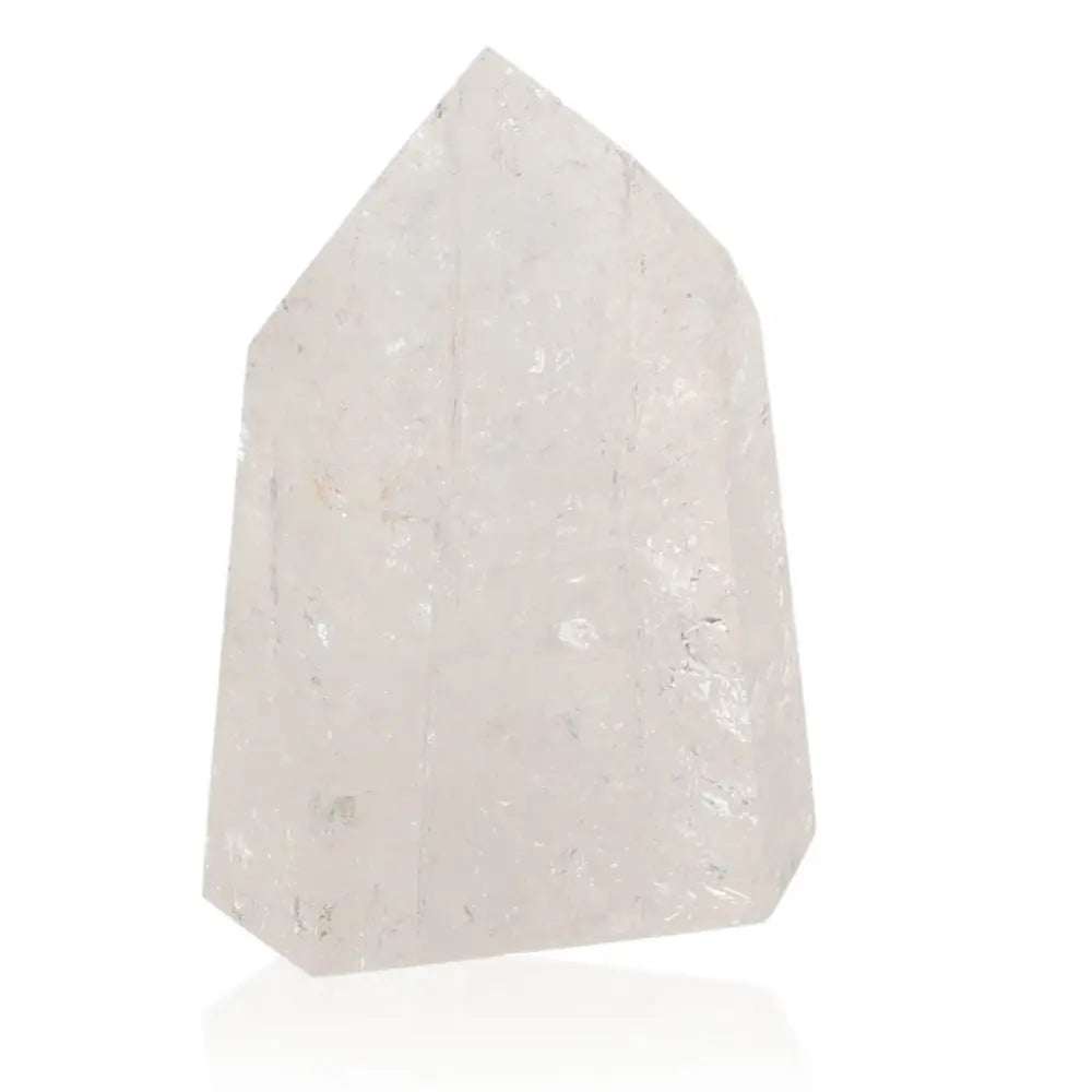 Lemurian Quartz Point crystal with exceptional clarity, crafted by Sylvia Crystals. Ideal for spiritual balance and enlightenment.