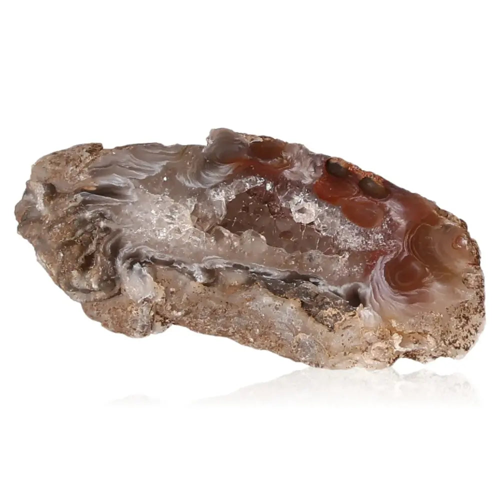 Mini Agate Geode featuring intricate patterns, rich hues, and unique natural formation. Ideal for tranquility and balance.