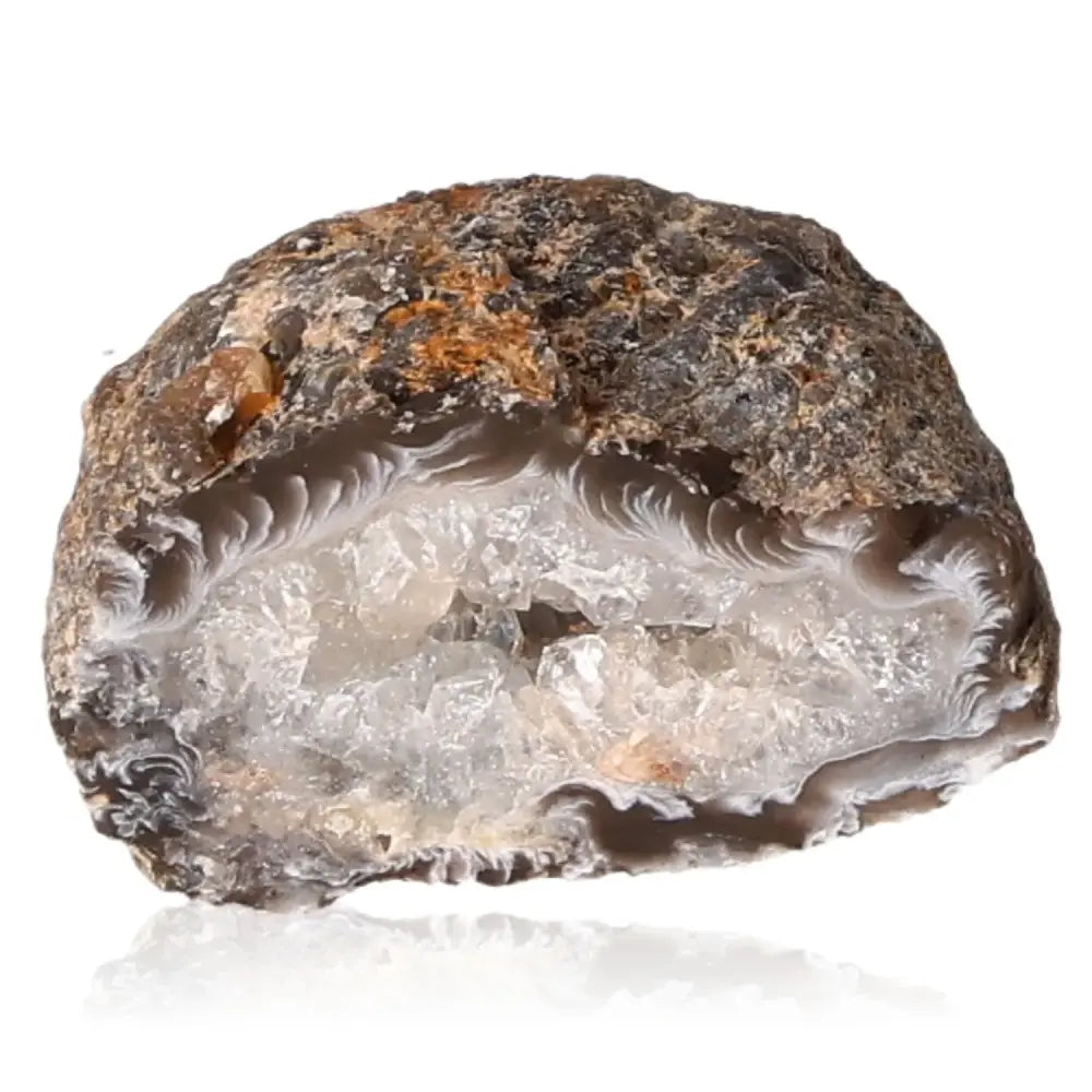 Mini Agate Geode gemstone with intricate patterns and crystal interior, harmonizing energies for balance, serenity, and grounding in any space.