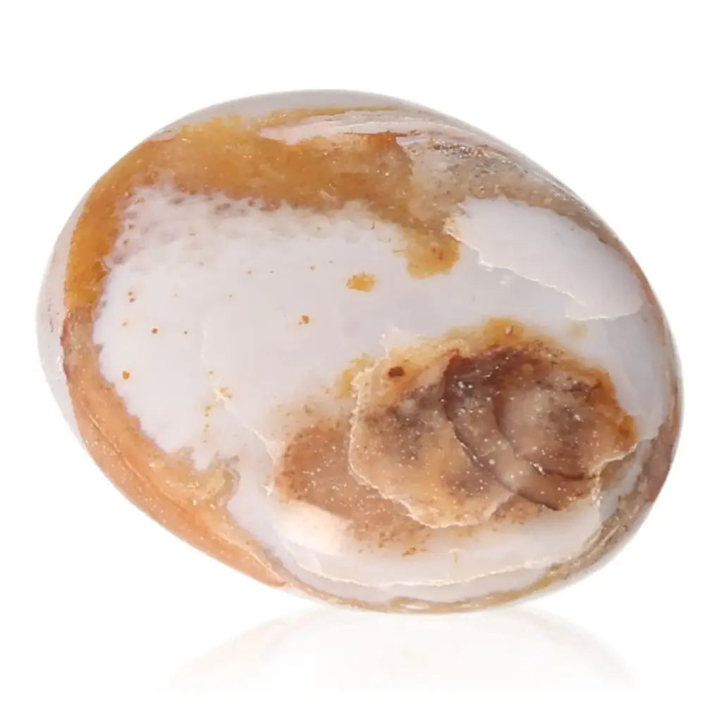Banded Agate tumbled stone with intricate patterns and serene hues, enhancing energy harmonization and offering peace and grounding.