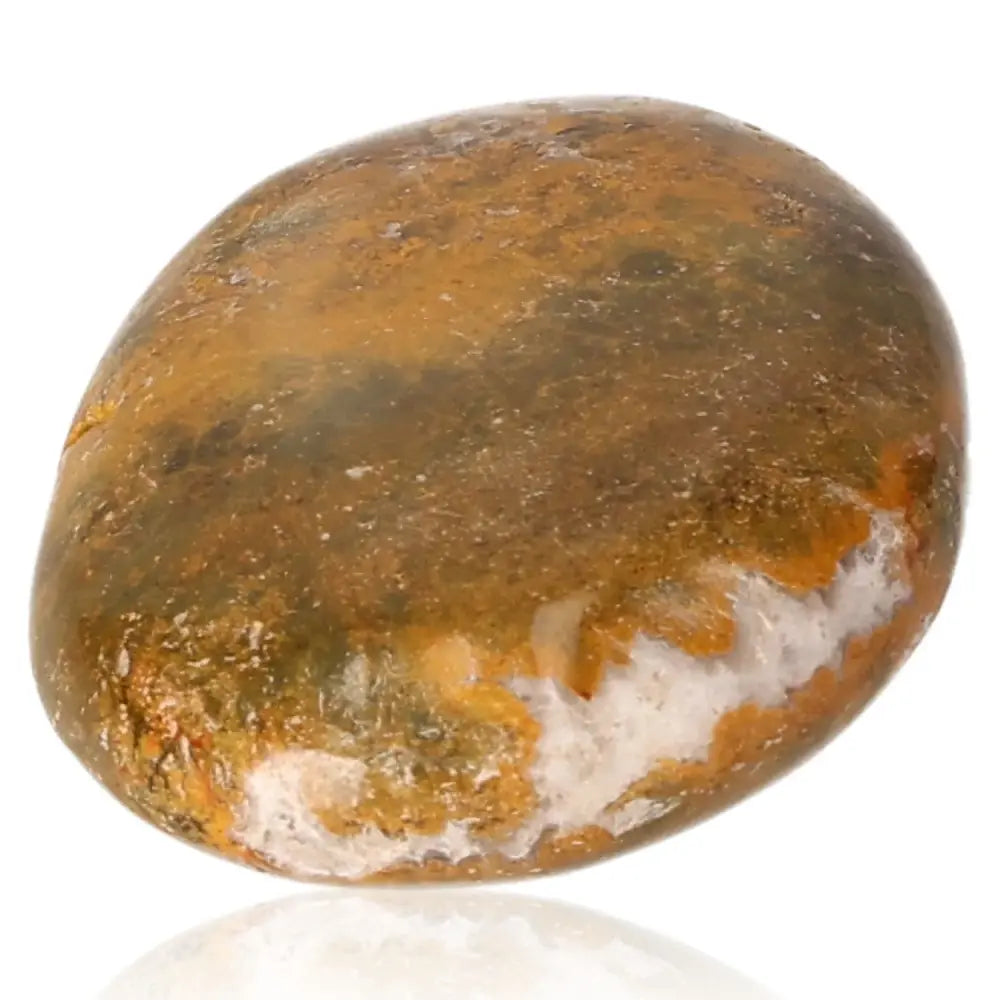 Alt Tag: Tumbled Jasper gemstone with a blend of blue and golden tones, symbolizing courage and spiritual insight.