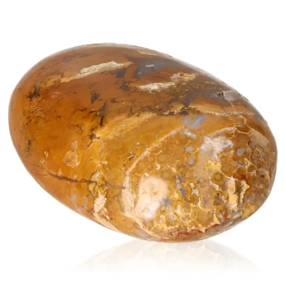 Tumbled Jasper stone with vibrant blue and golden hues, ideal for spiritual growth and enhancing inner strength and clarity.