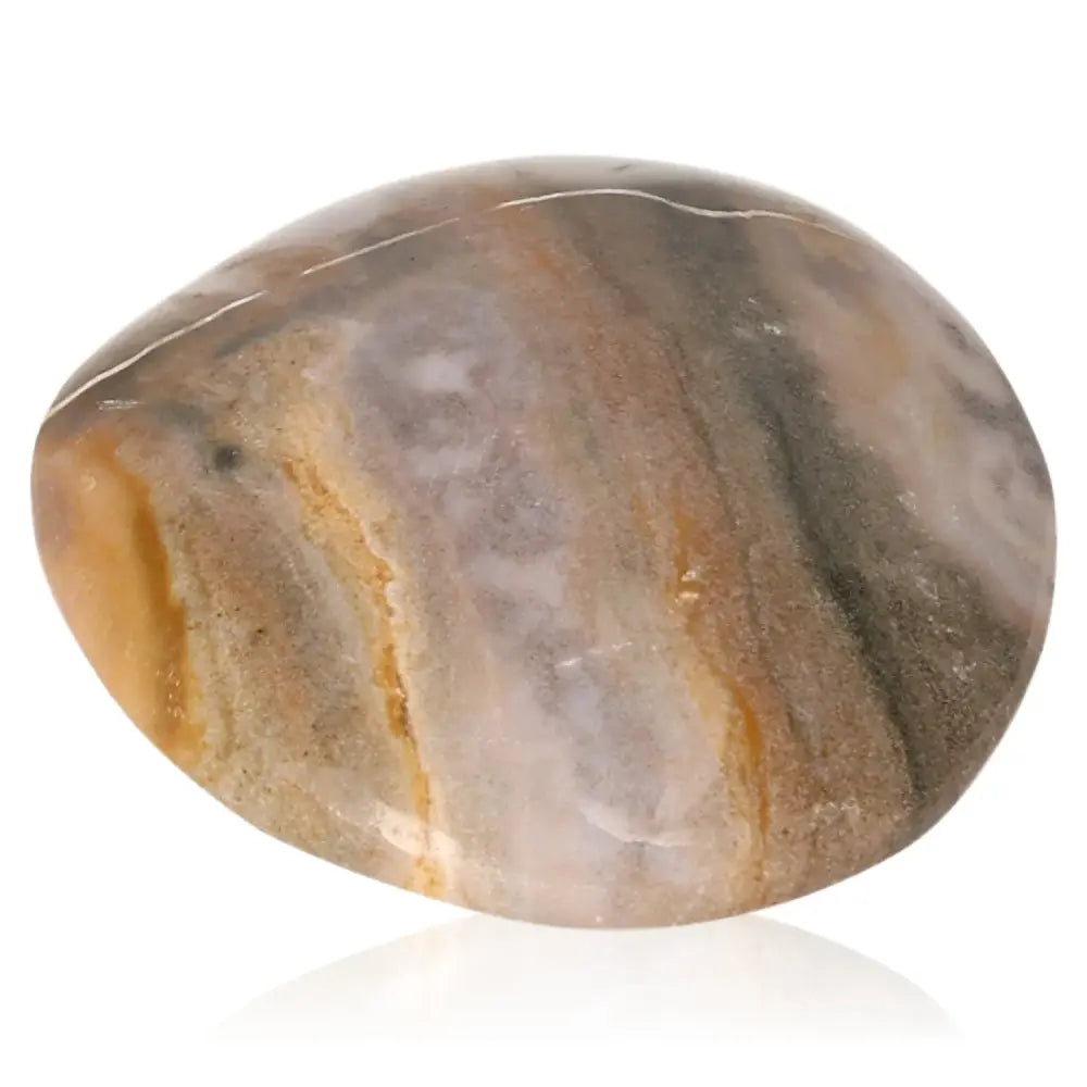 Tumbled petrified wood stone with earthy colors, symbolizing grounding, stability, and ancient wisdom, enhances Root Chakra energy.