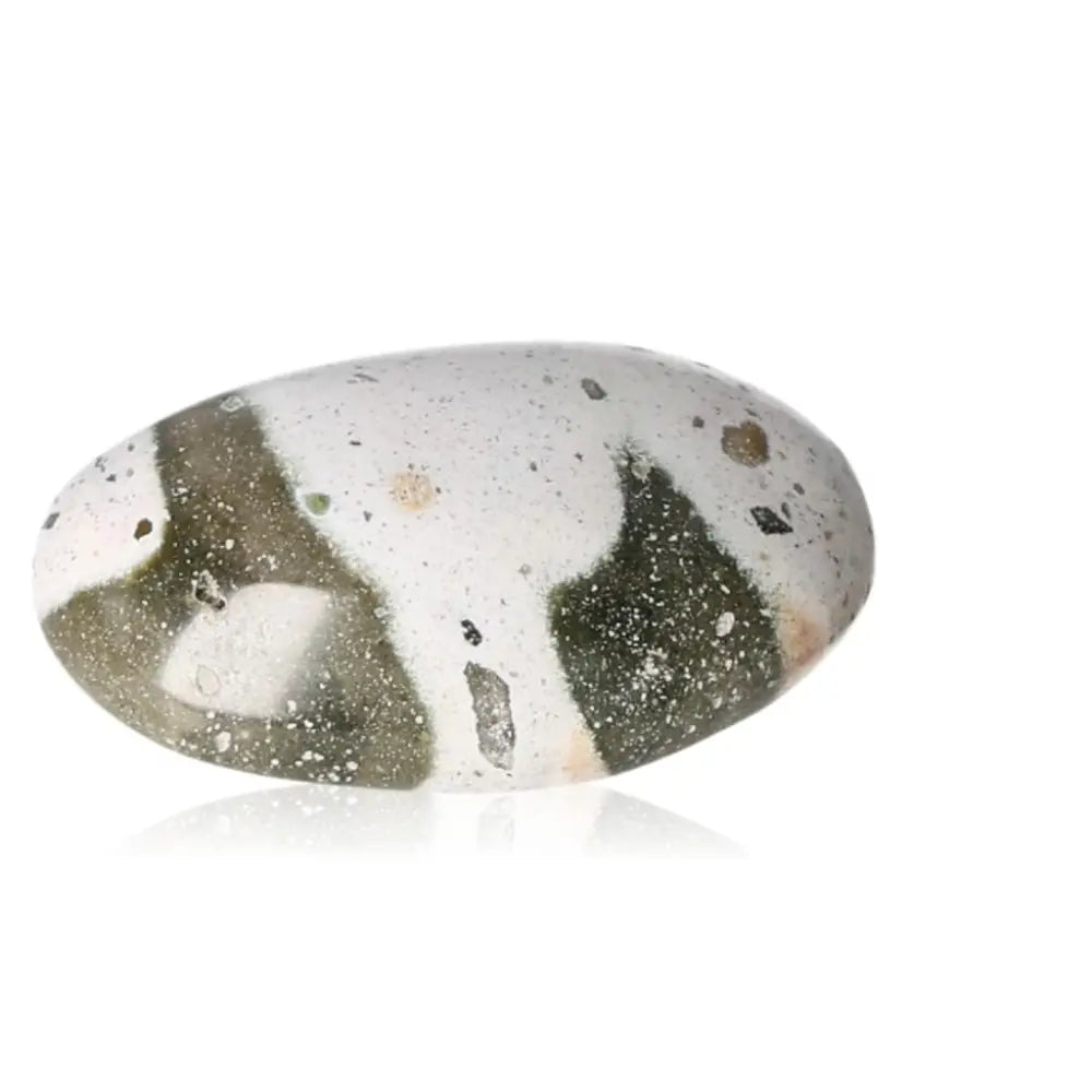 Tumbled Jasper gemstone offering tranquility and balance, displaying natural patterns and colors ideal for reducing stress and enhancing peace.