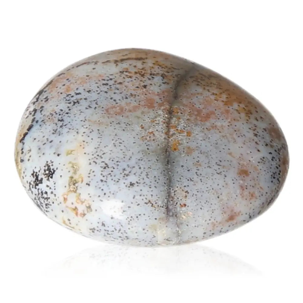 Tumbled Jasper stone showcasing natural patterns, symbolizing tranquility and balance, ideal for stress relief and harmony.