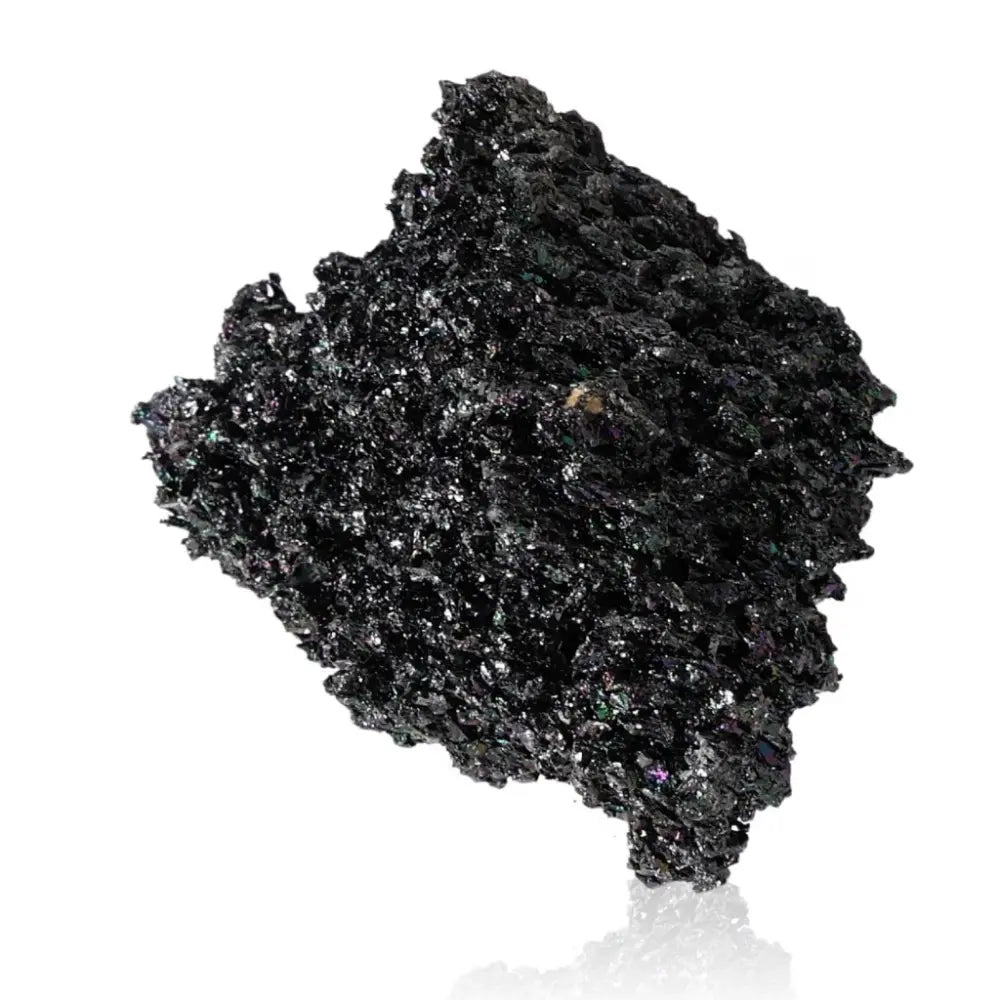 Carborundite Silicon Carbide mineral with shimmering, rainbow-like surface, showcasing unique crystalline structure for energy amplification.