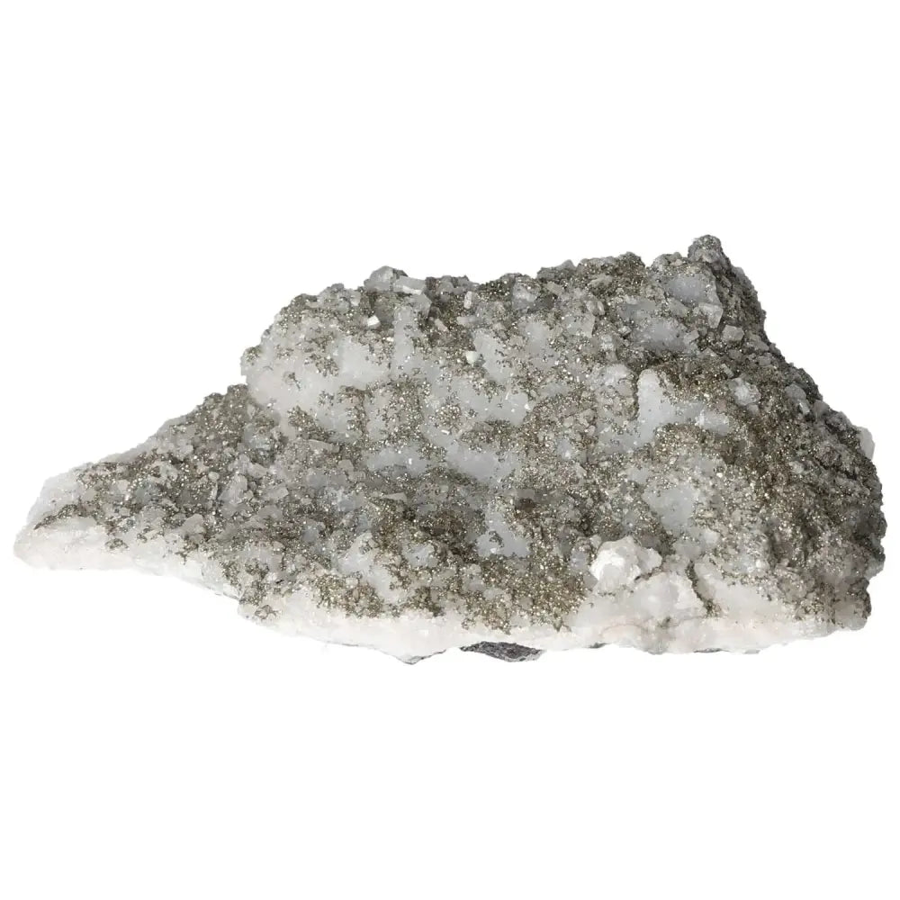 Quartz with Pyrite crystal showcasing shimmering metallic finish, symbolizing harmony and enlightenment by Sylvia Crystals.