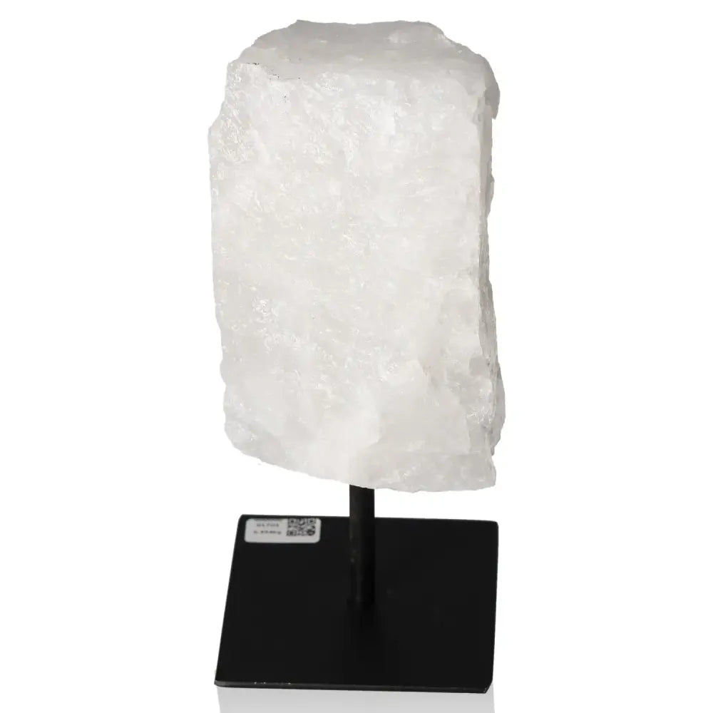 Cut Milky Quartz on Metal Stand, luxury crystal piece from Sylvia Crystals ideal for spiritual and elegant home decor.
