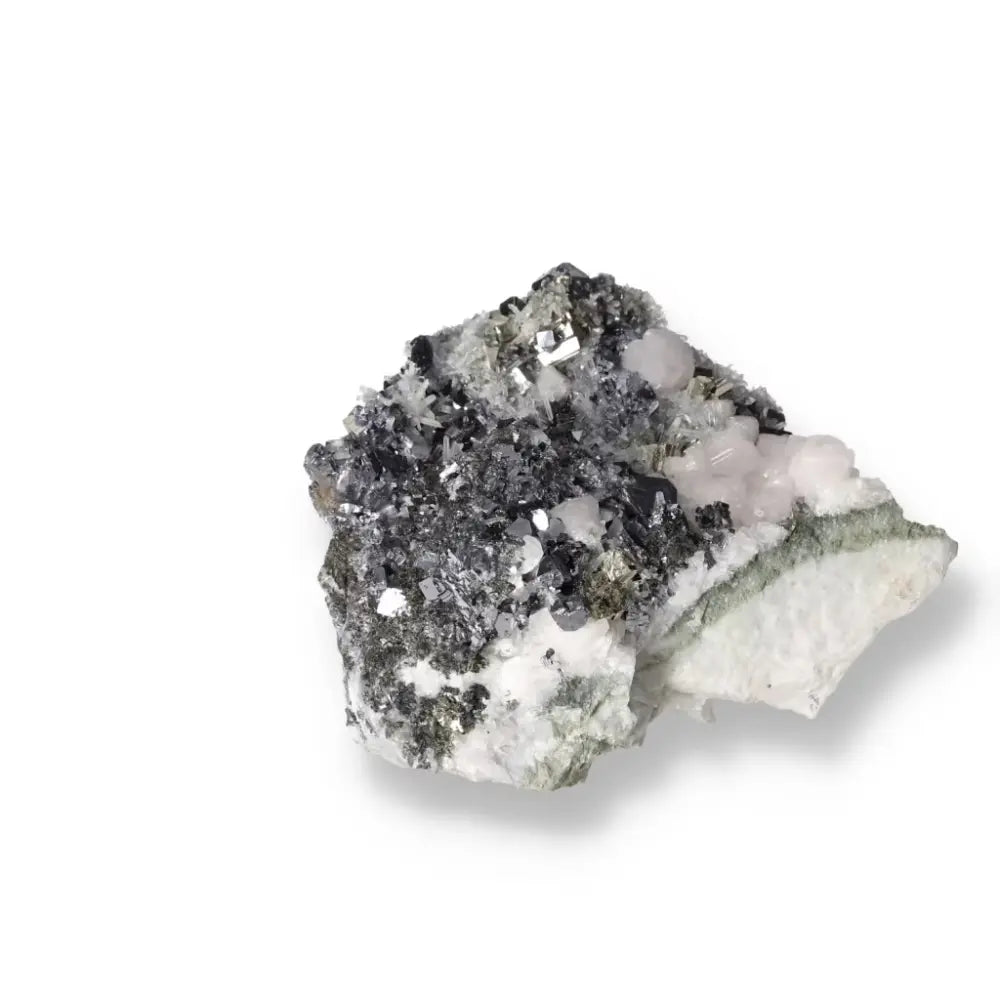 Manganocalcite with Sphalerite, Galena, Quartz, and Pyrite crystal showcasing natural beauty and luxurious craftsmanship.