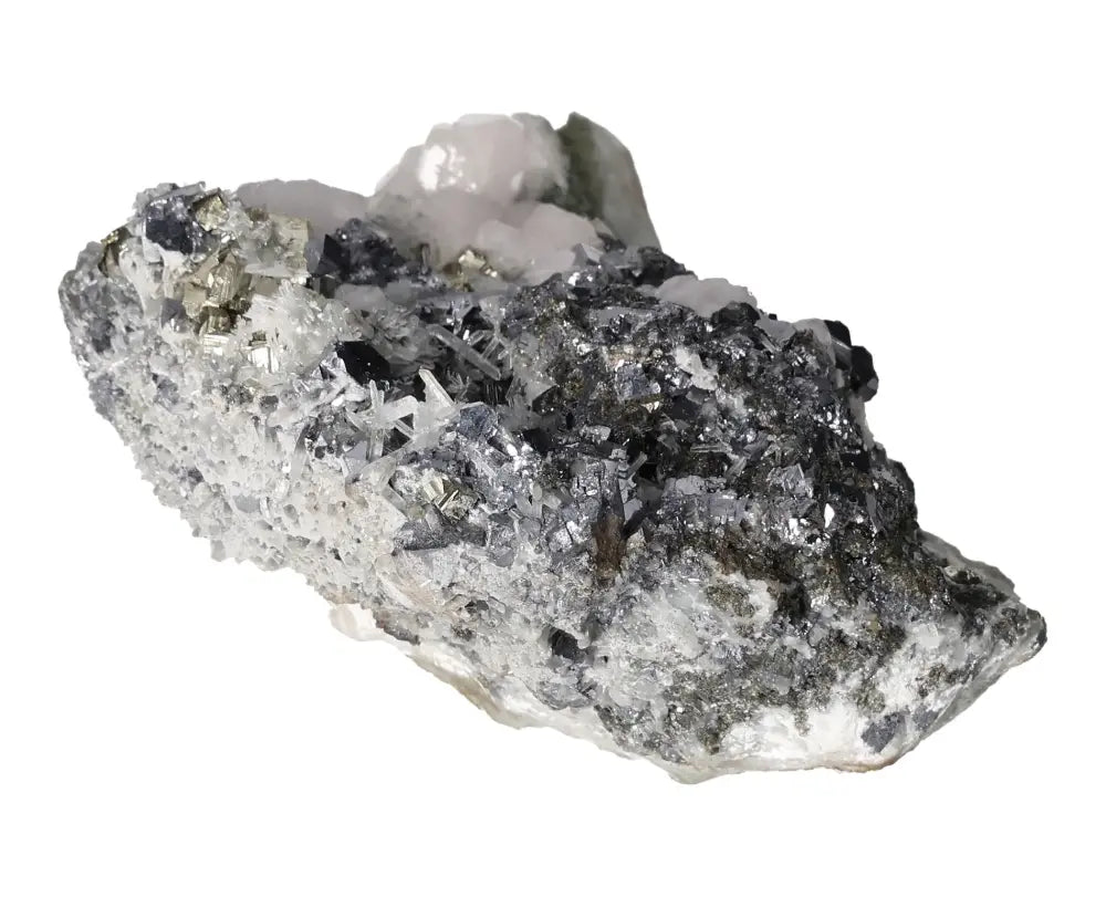 Luxurious Manganocalcite mineral cluster with Sphalerite, Galena, Quartz, and Pyrite, showcasing exquisite natural craftsmanship.