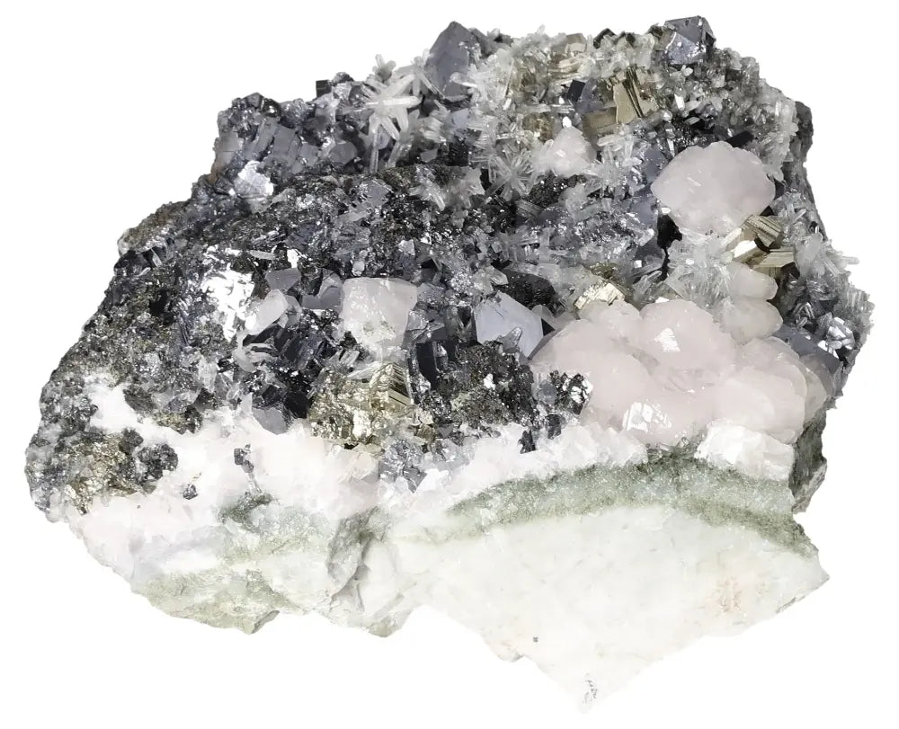 Manganocalcite specimen with Sphalerite, Galena, Quartz, and Pyrite showcasing exquisite natural crystal formations.