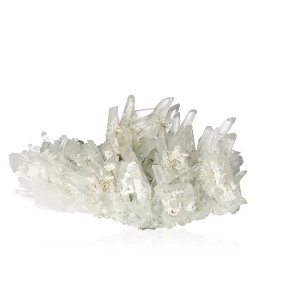Clear quartz crystal cluster with ethereal beauty and vibrant energy, perfect for spiritual connection and energy harmonization.
