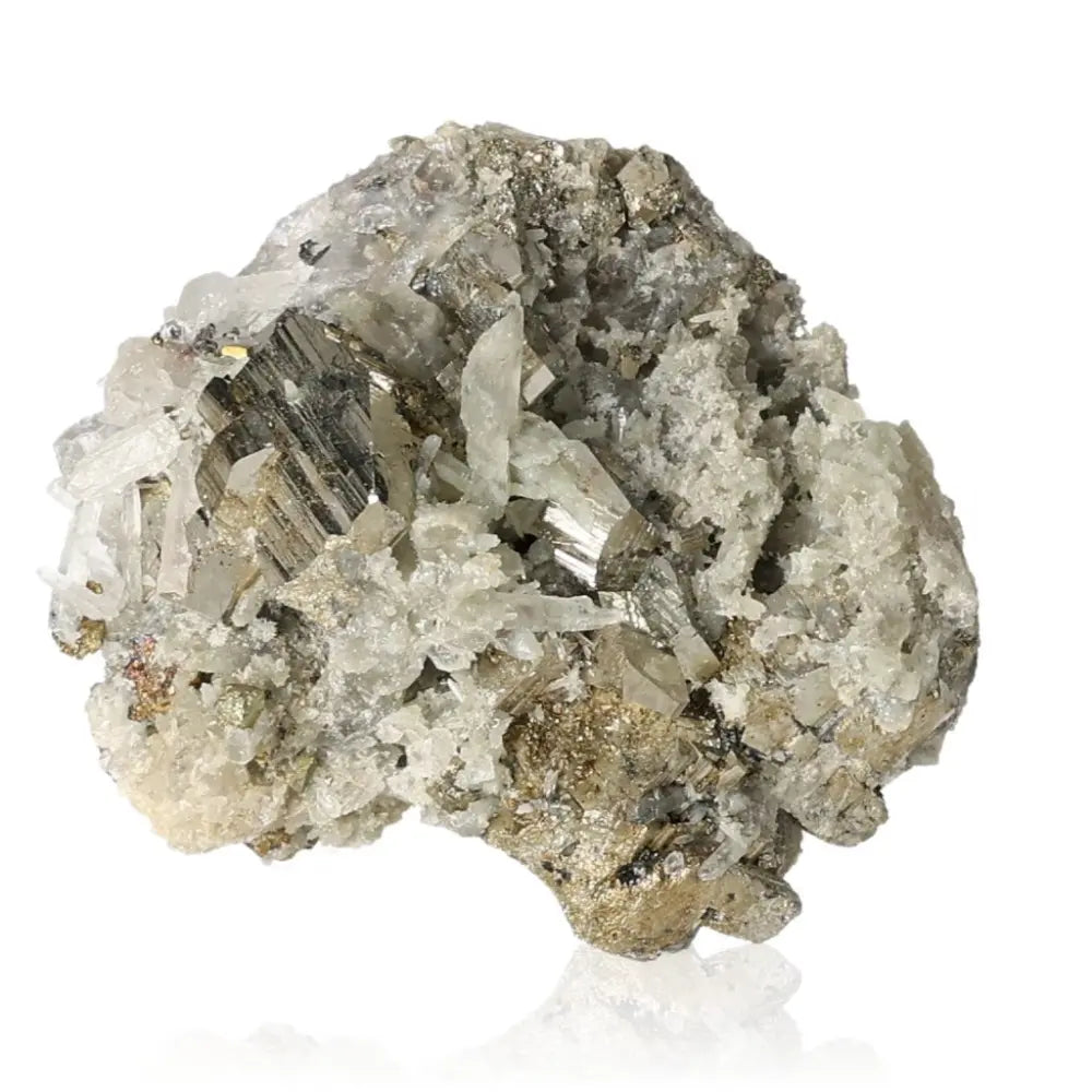 Rough pyrite mineral displaying its natural golden hue and metallic luster, known as Fool's Gold and symbolizing abundance and prosperity.