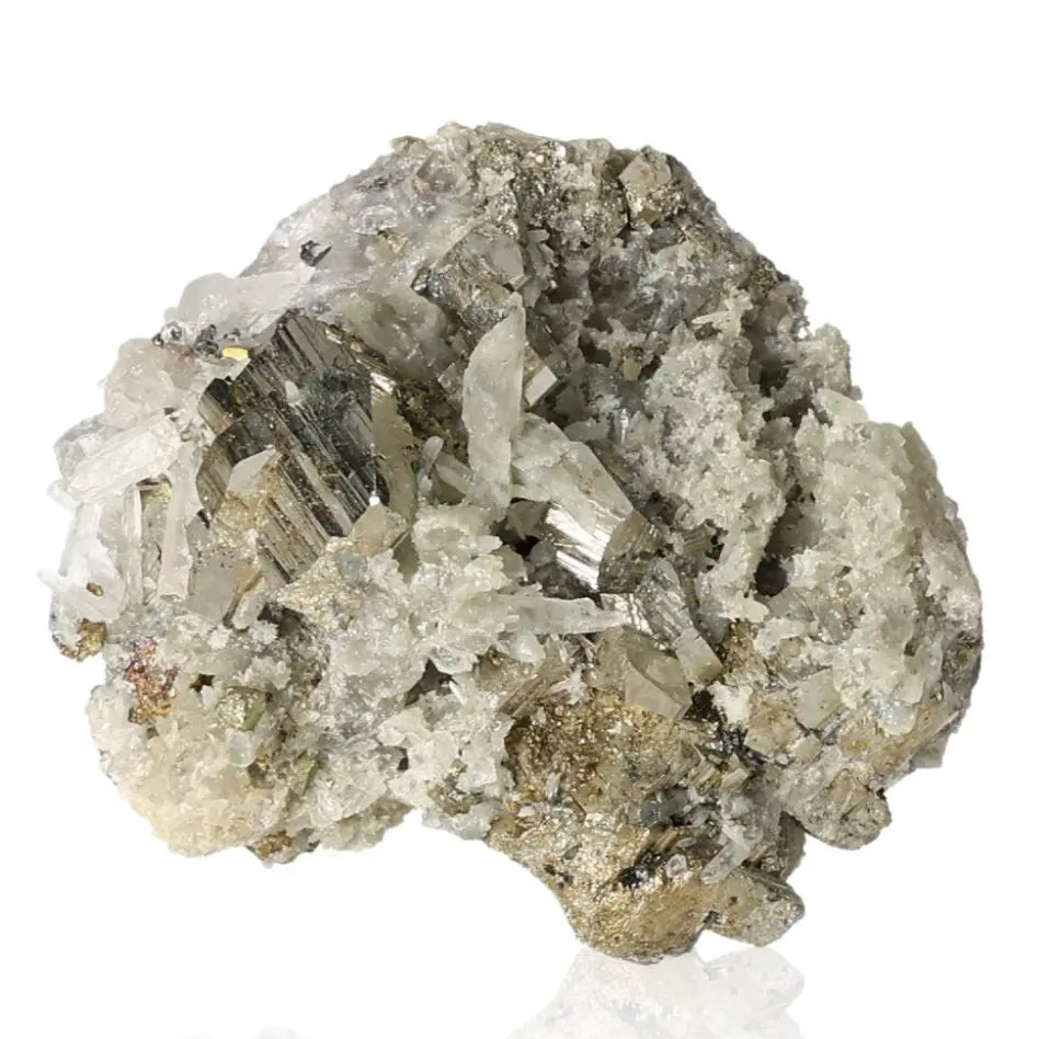 Rough pyrite mineral displaying its natural golden hue and metallic luster, known as Fool's Gold and symbolizing abundance and prosperity.
