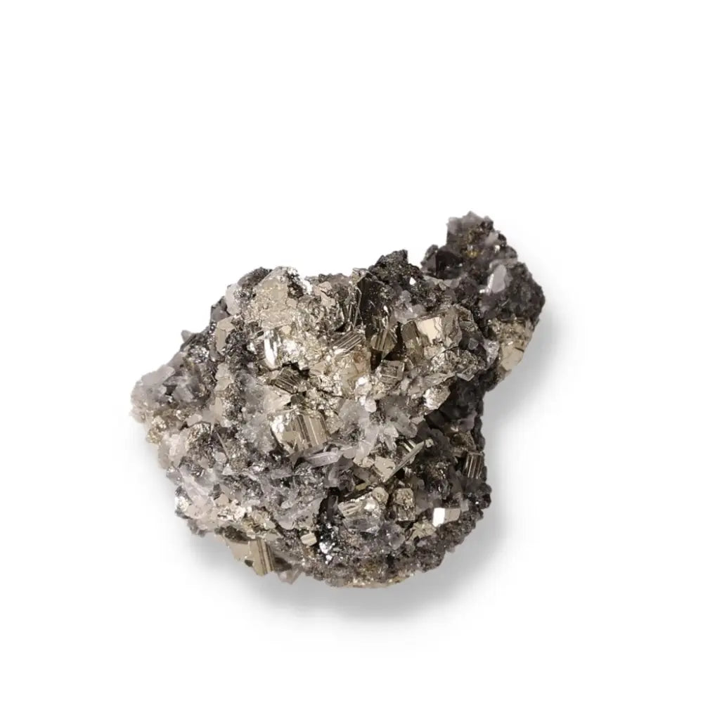 Pyrite with Galena mineral displaying golden hue and metallic luster, known as Fool's Gold, symbolizing abundance and prosperity.
