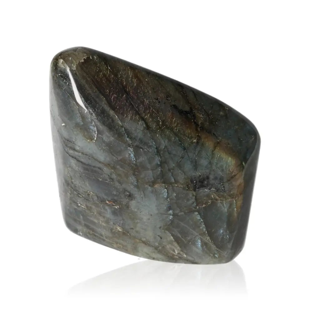 Polished Cut Base Labradorite by Sylvia Crystals, showcasing natural, ethically sourced labradorite with enchanting flashes of color.