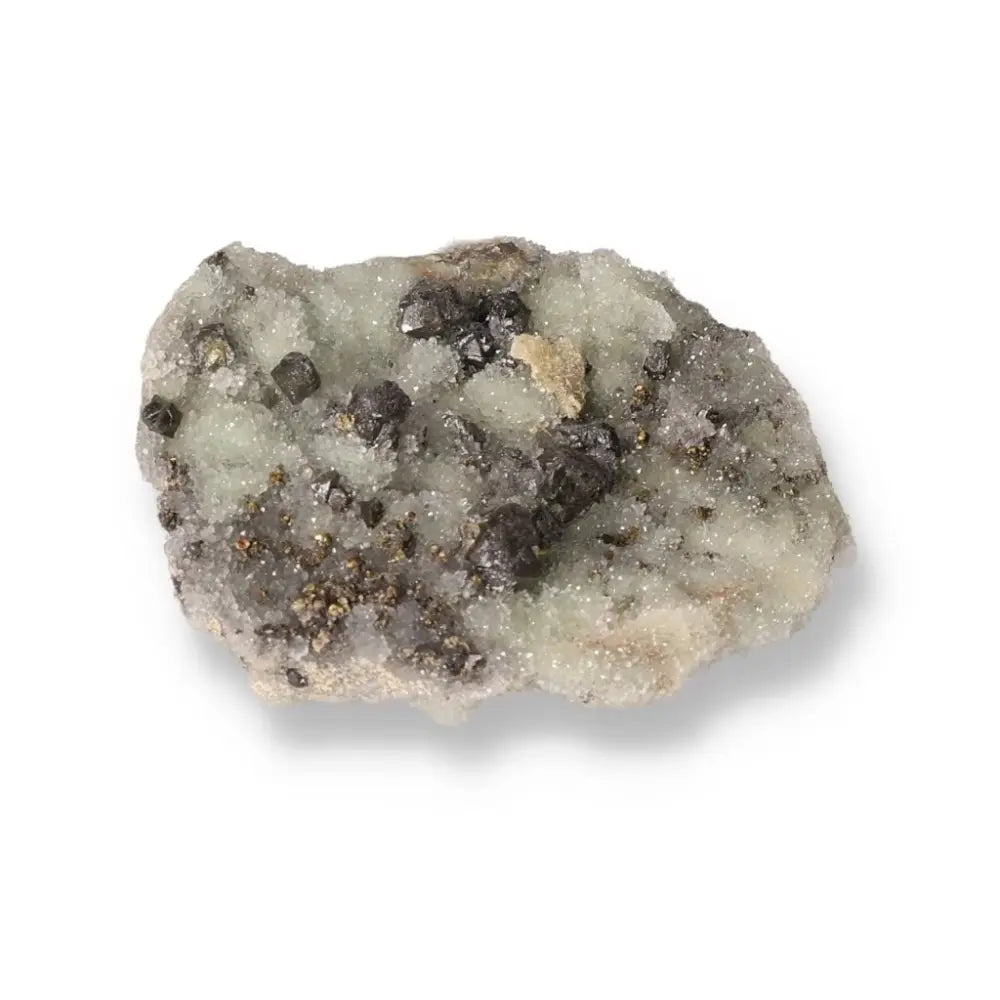 Sphalerite with Quartz and Chalcopyrite crystal from Sylvia Crystals' luxury collection, highlighting nature's artistry and metaphysical beauty.