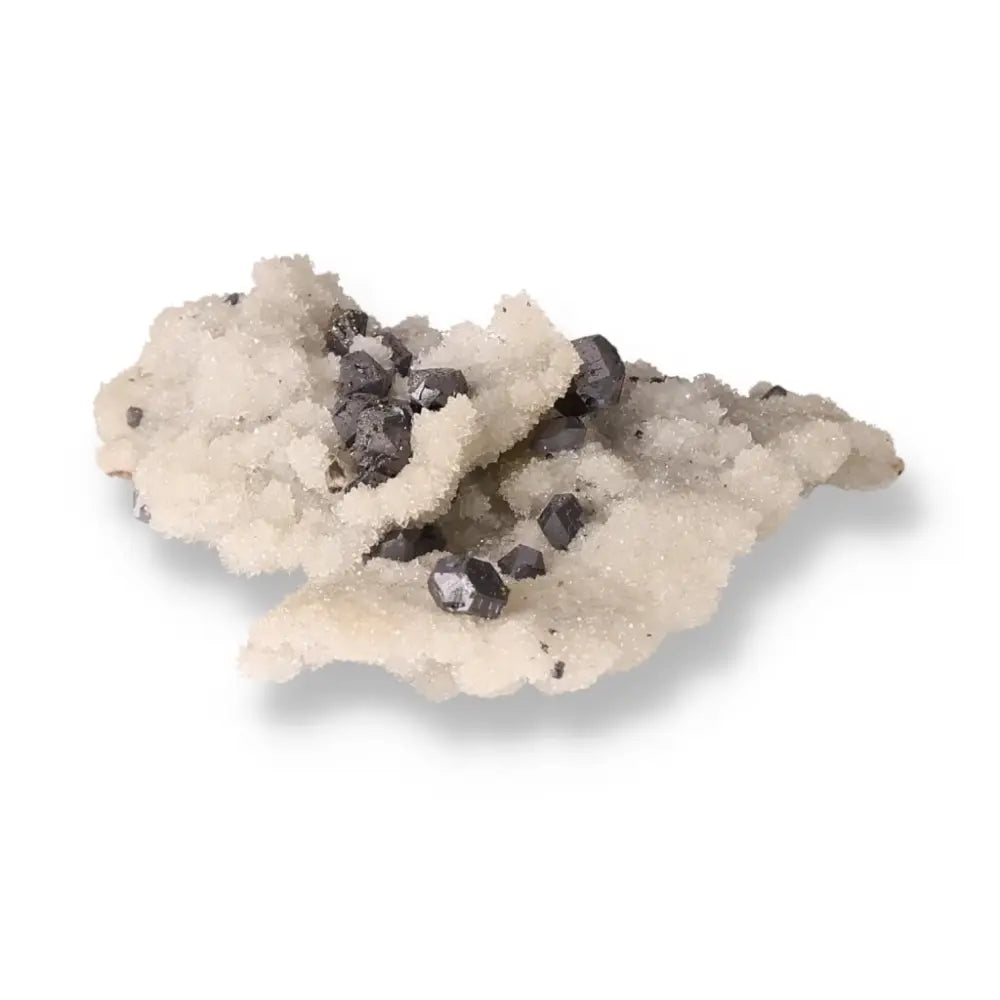 Elegant Quartz with Galena crystal from Sylvia Crystals, showcasing natural beauty with metallic luster and shimmering translucence.