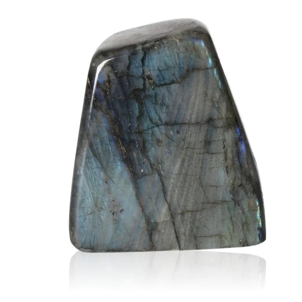 Polished Cut Base Labradorite by Sylvia Crystals showcasing natural colors and sleek design, ethically sourced and finely crafted.