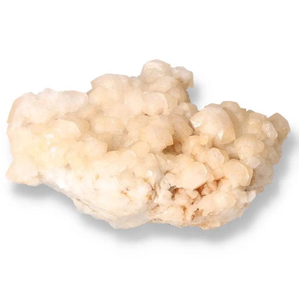 White crystalline mineral specimen with a pearly shine, highlighting transformation and grounding benefits of stibnite crystal.