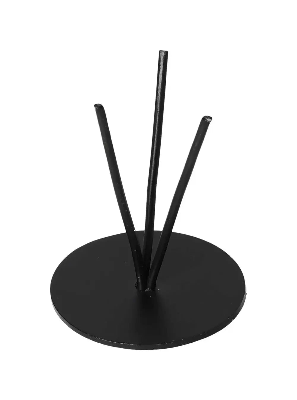 Sleek black metal stand with three elegant prongs, designed to enhance luxury and spiritual harmony in contemporary spaces.