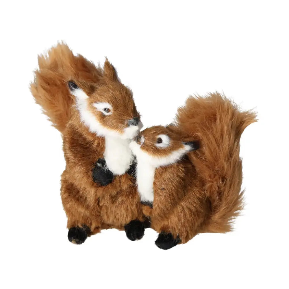 Charming pair of realistic plush squirrels, showcasing fluffy tails and detailed features, perfect for adding a touch of nature-inspired decor.