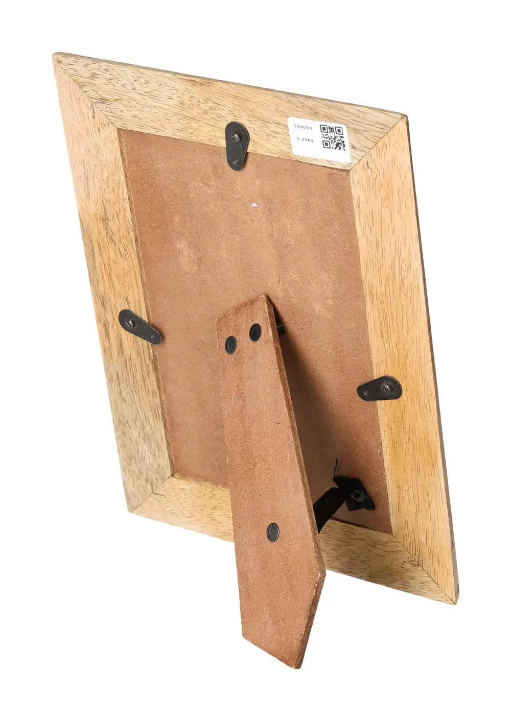 Back view of wooden photo frame with stand, showcasing durable craftsmanship, perfect for elegant 10x15 cm images.