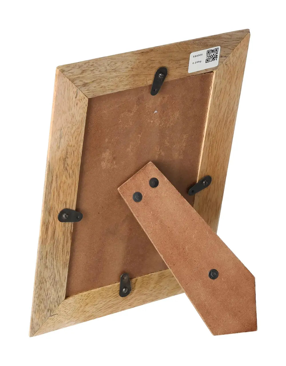 Back view of Photo Frame Malpais 20 cm with 10x15cm inlay, featuring a wooden stand and secure fasteners by Sylvia Crystals.