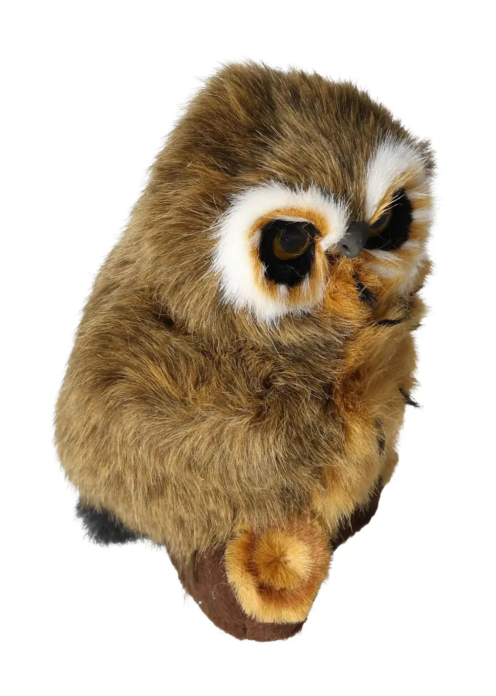 Plush brown owl figurine, 17 cm, with realistic fur and detailed eyes, perfect for adding elegance to home decor.
