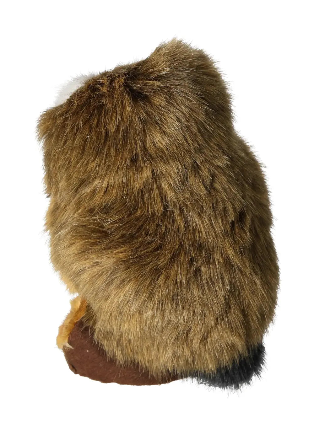 Rear view of a brown home decor owl, 17 cm, made by Sylvia Crystals, with realistic fur texture, symbolizing wisdom and elegance.